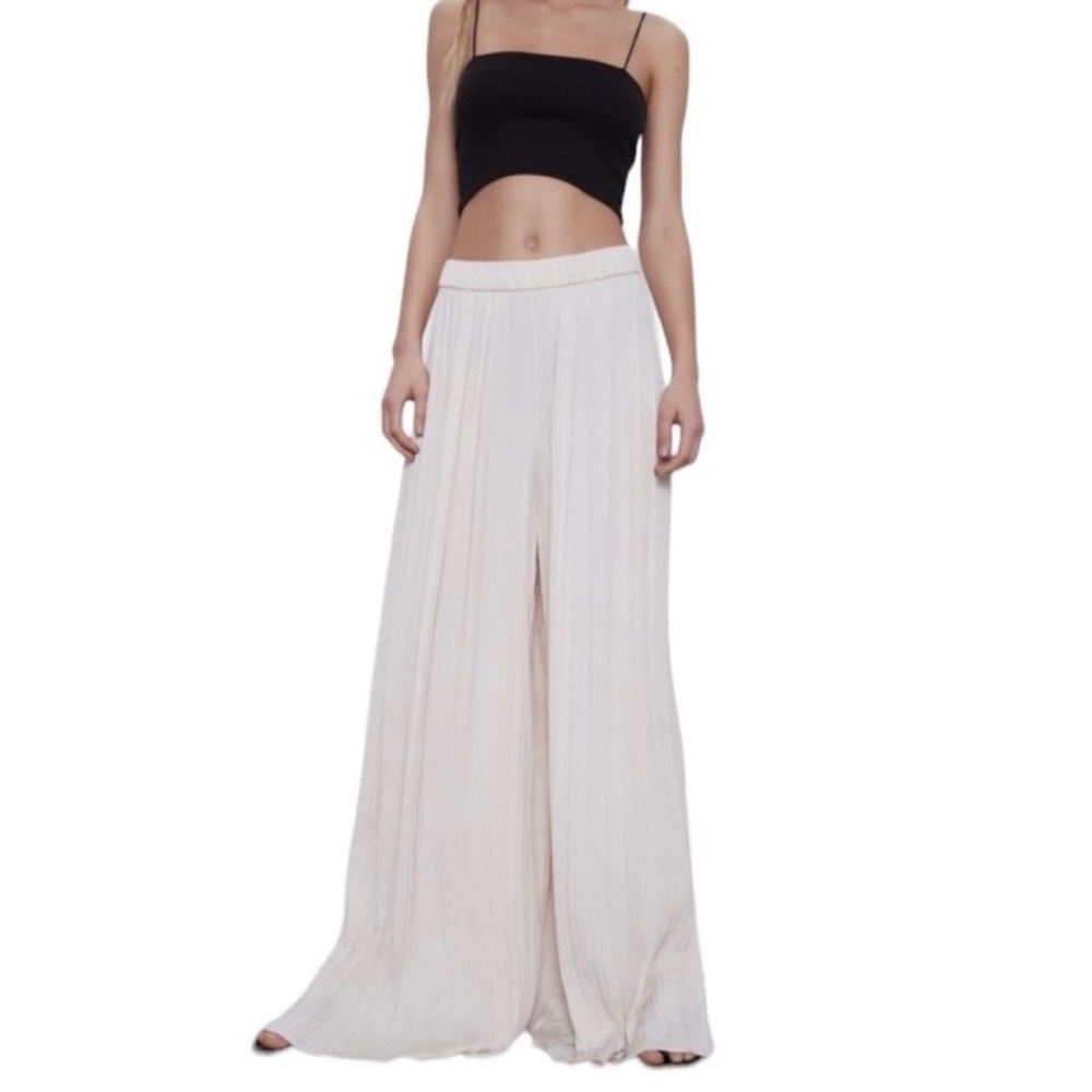Zara Plisse Pleated Palazzo Pant